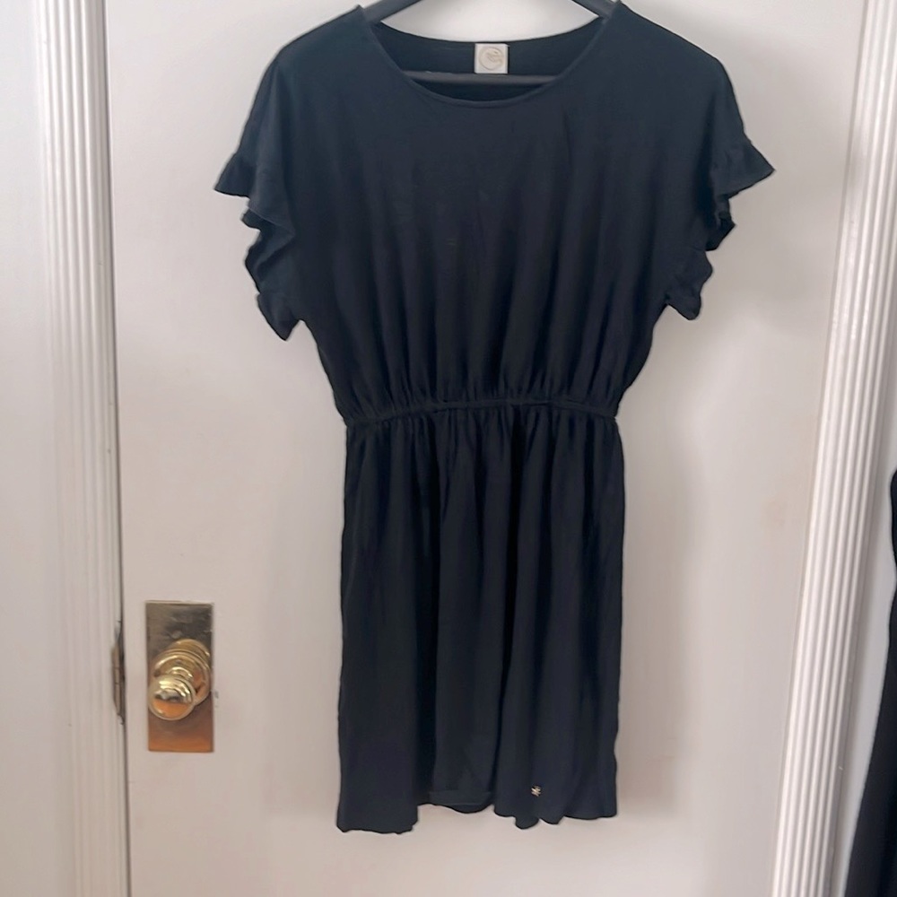 Adorable navy DES PETITS HAUTS linen blend dress size small